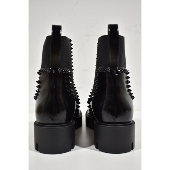 Christian Louboutin Out Lina Spike Lug Flat Black Patent Chelsea Ankle Boot 37.5 - Picture 11 of 12